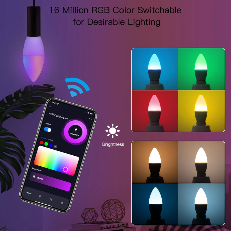 MOES WiFi Smart LEDLight Bulb E14 Candle Lamp 16Million RGBCCT 2700-6500K Dimmable Candelabra Light Tuya Alexa Google 90-250V 6W