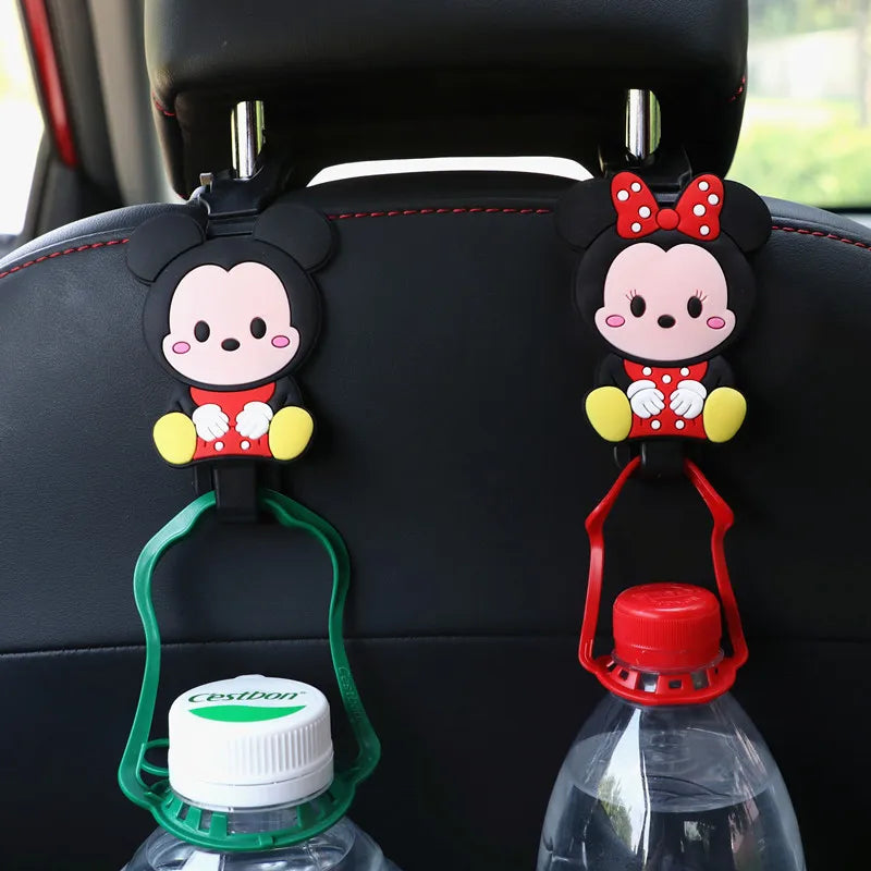 Disney Anime Mickey Mouse Car Seat Back Hook Ornaments Cartoon Cute Minnie Auto Headrest Storage Holder Hanging Bag Accessories