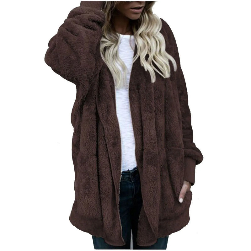 New Women Winter Warm Coat Jacket Elegant Casual Daily Outwear Ladies Commuting Cardigan Coat Double Sided Velvet Hooded Coat