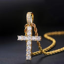 14K Gold Plated Hip Hop Cross Pendant Necklace for Women Male Iced Out Twisted Chain Long Necklace Fine Jewellery Accessories
