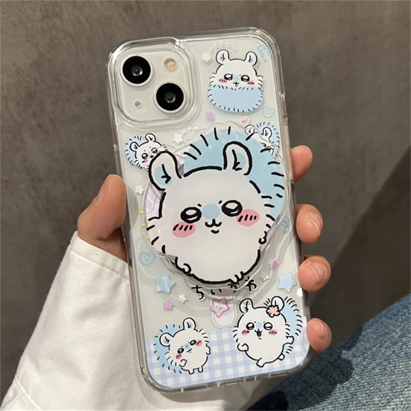 Korean Cute 3D Cartoon Stand For Magsafe Wireless Charge Phone Case For iPhone 15 14 13 12 11 Pro Max X XR Plus Magnetic Cover