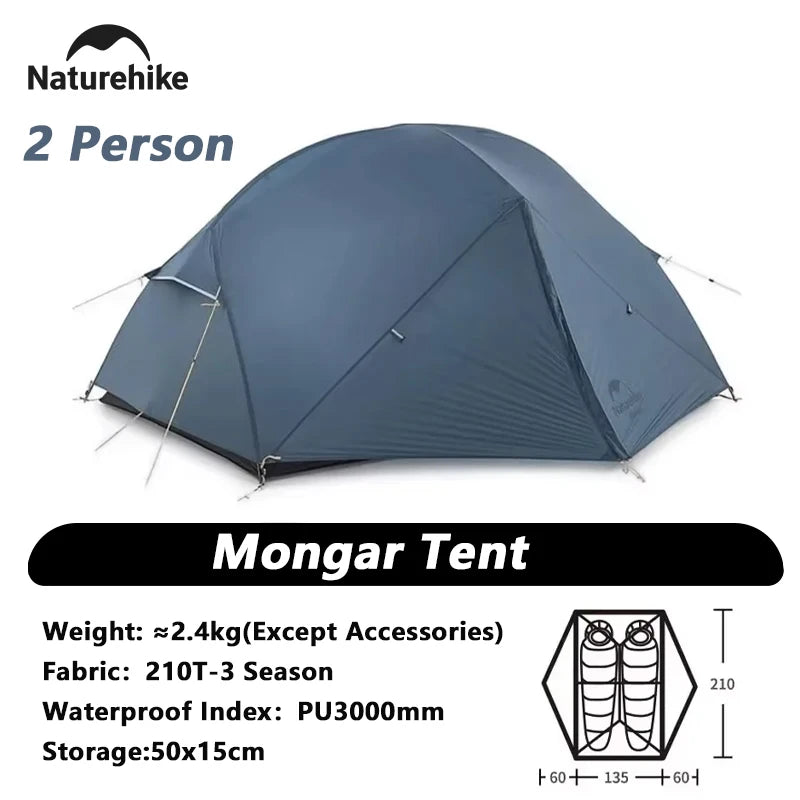 Naturehike Mongar 2 Camping Tent Ultralight Outdoor 3 Season Waterproof 20D Nylon Hiking Tent 2 Person Backpacking Tent