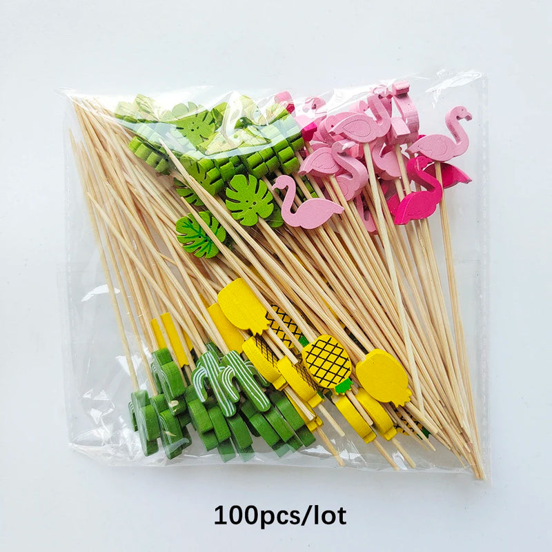 100Pcs 12Cm Disposable Party Tableware Fruit Dessert Sticks Bamboo Skewers Buffet Cupcake Decoration Wedding Supplies