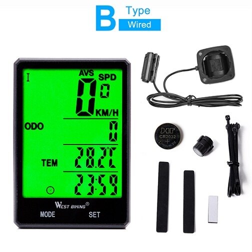 WEST BIKING Bike Computer Multifunction LED Digital Rate MTB Bicycle Speedometer Wireless Cycling Odometer Computer Stopwatch