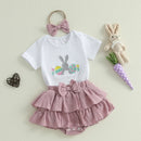 Toddler Girls Spring Floral Print Dress with Matching Bow Headband and Ruffled Hemline - Easter Sunday Outfit for Baby Girls