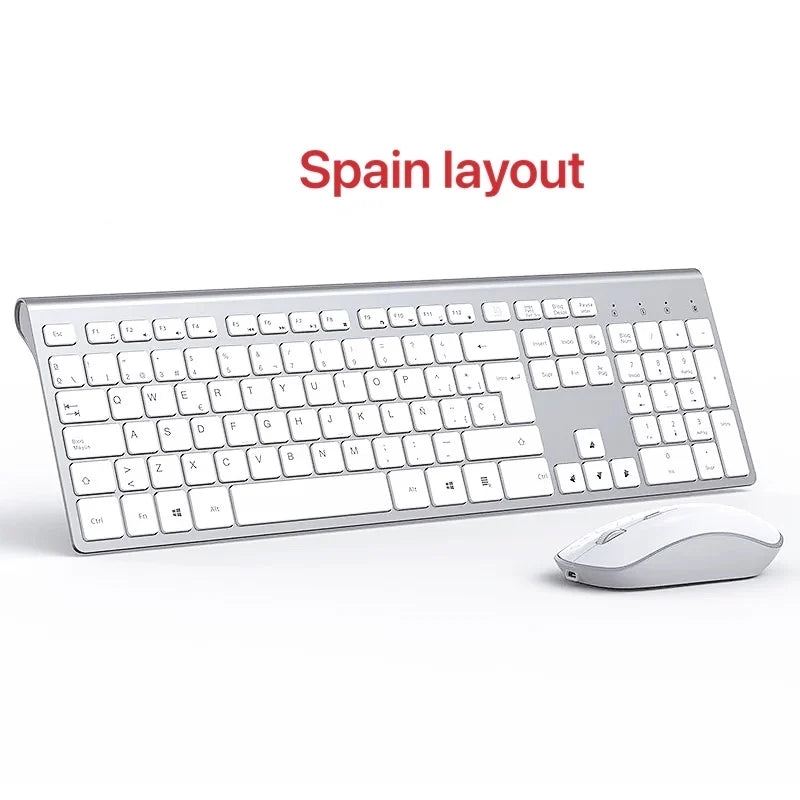 Wireless Keyboard and Mouse Set Spanish Layout Ergonomic Silent Rechargeable Mouse and Keyboard Combo USB Plug And Play