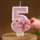 2th Birthday Candles Number 2 Candles with Pink Glitter Bow Happy Birthday Cake Topper Decoration for Party Celebrations