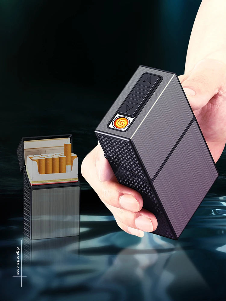 Cigarette Case Box with USB Chargeable Lighters Flameless Windproof Lighters 20pcs Slim Capacity Gadgets for Men Gift