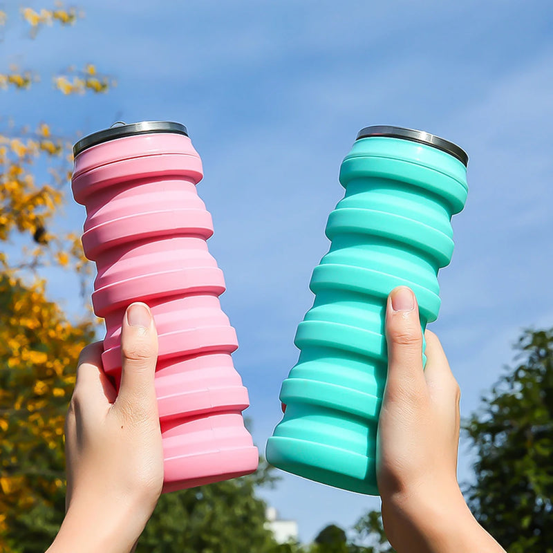 Leeseph Collapsible Water Bottle Silicone Folding Cup Canned Foldable Leakproof Sports Water Bottle-480ML