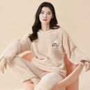 Autumn Winter Thick Coral Velvet Long Sleeve cute Cartoon Sleepwear Warm Flannel Women Pyjamas Sets Flannel Pajamas Set for Girl