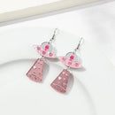 Glitter Pink Acrylic Love Rocket Long Earrings for Women Mirror Heart Alien Spacecraft Drop Earring Jewelry Valentine's Day Gift