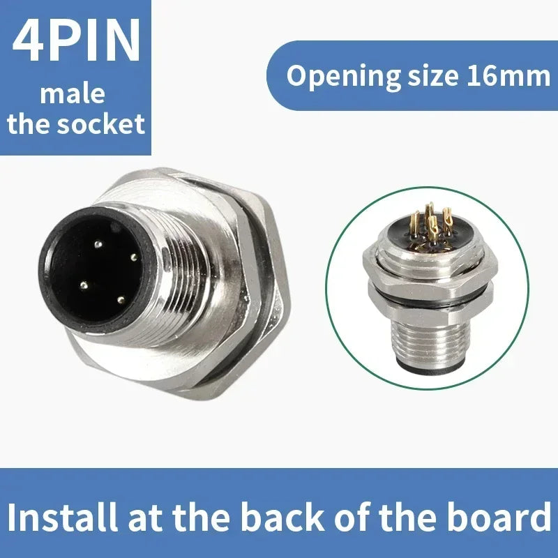 M12 flange mounting sensor connector  front/rear panel waterproof male&female plug screw threaded coupling 4 5 8Pin  connectors