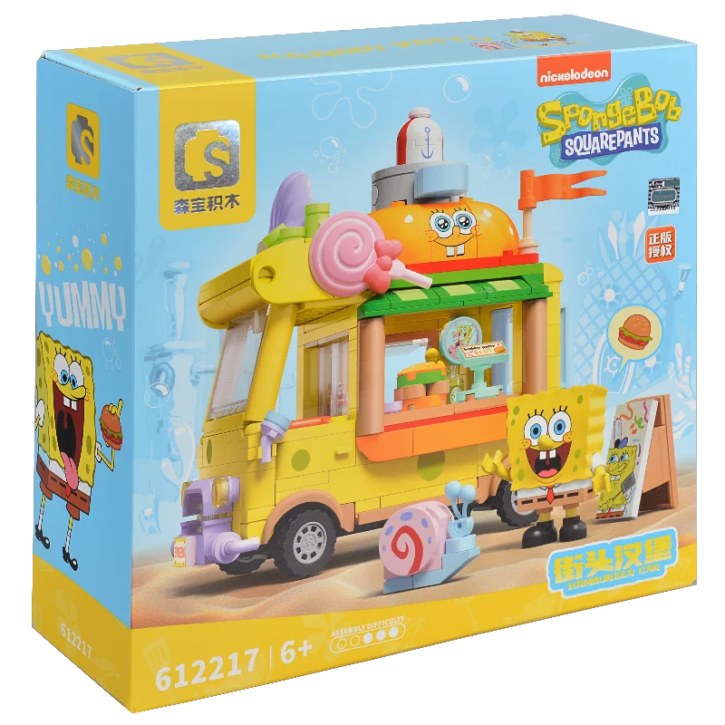 SpongeBob SquarePants Series Building Blocks Toys Hamburger Car Patrick Star Dessert Ice Cream Car Anime Model Blocks Kids Gifts