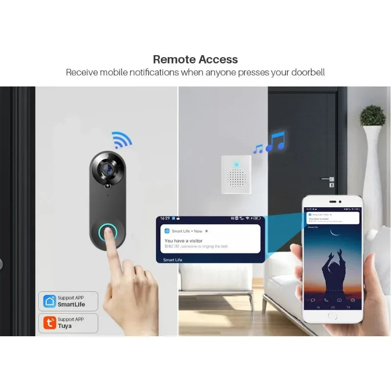 Tuya Video Doorbell WiFi Door Bell Camera 1080P Two-Way Audio  Outdoor Waterproof Smart Life Works With Alexa Google Home