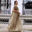 ANLAN Miyake Pleated Maxi Long Dress Mesh Petal Sleeve Half Turtleneck Formal Dresses for Women 2024 New Hot Sales 6KK9927