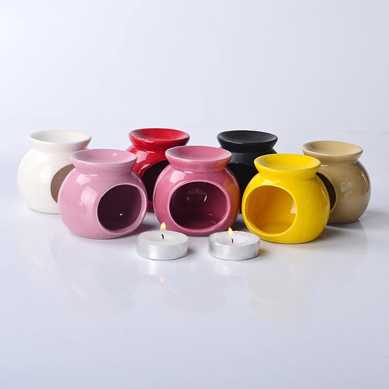 Porcelain Aroma Burner Essential Oil Furnace Mini Candle Holder Solid Color Ceramic Crafts Aromatherapy Diffuser Home Decor