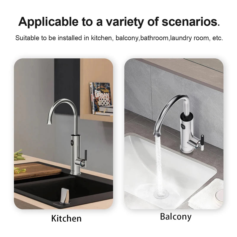 Briwellna Instant Hot Water Tap With Flexible Extender Nozzle 220V Electric Faucet Universal Spout Stainless Steel Heating Tap