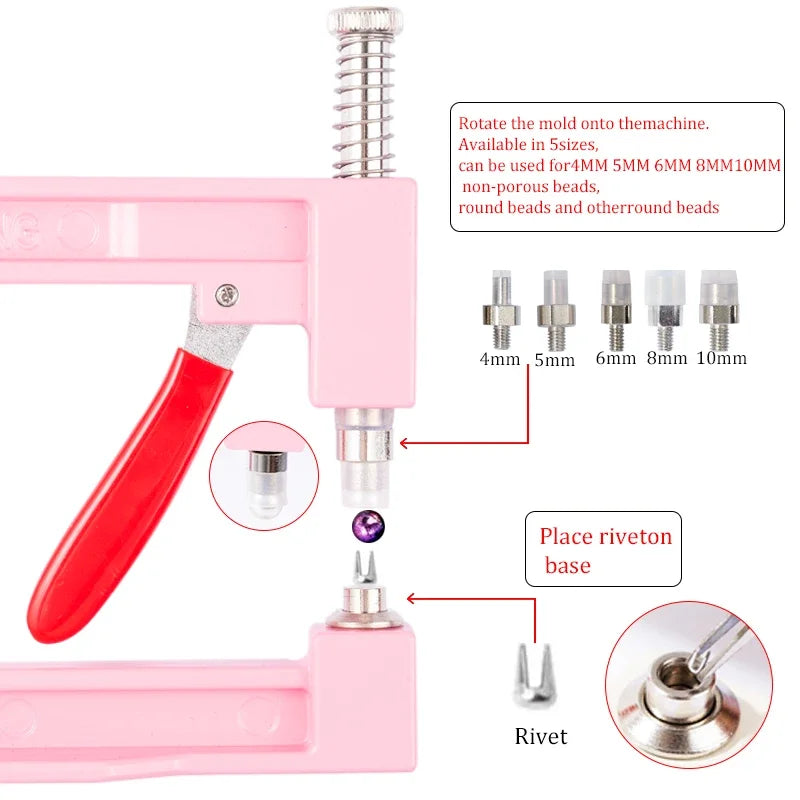 Pearl Setting Machine Hand Press DIY Craft Accessories with Beads Screw Heads for Clothes/Bags/Skirt Setting Machine Accessories