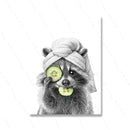 Adorable Raccoon Bathroom Roll Paper Prints Wall Art Canvas Painting Funny Toilet Poster Animal Cute Pictures Home Decoration