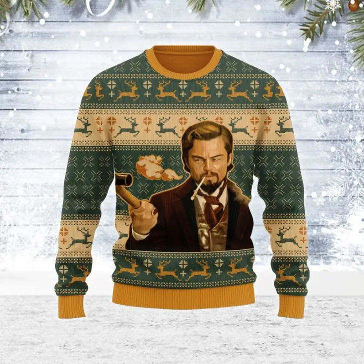 Autumn And Winter Clothing Laughing Leo DiCaprio Meme Ugly Christmas Sweater Gift Santa Clau Pullover Men 2024 3D Sweatshirt Top