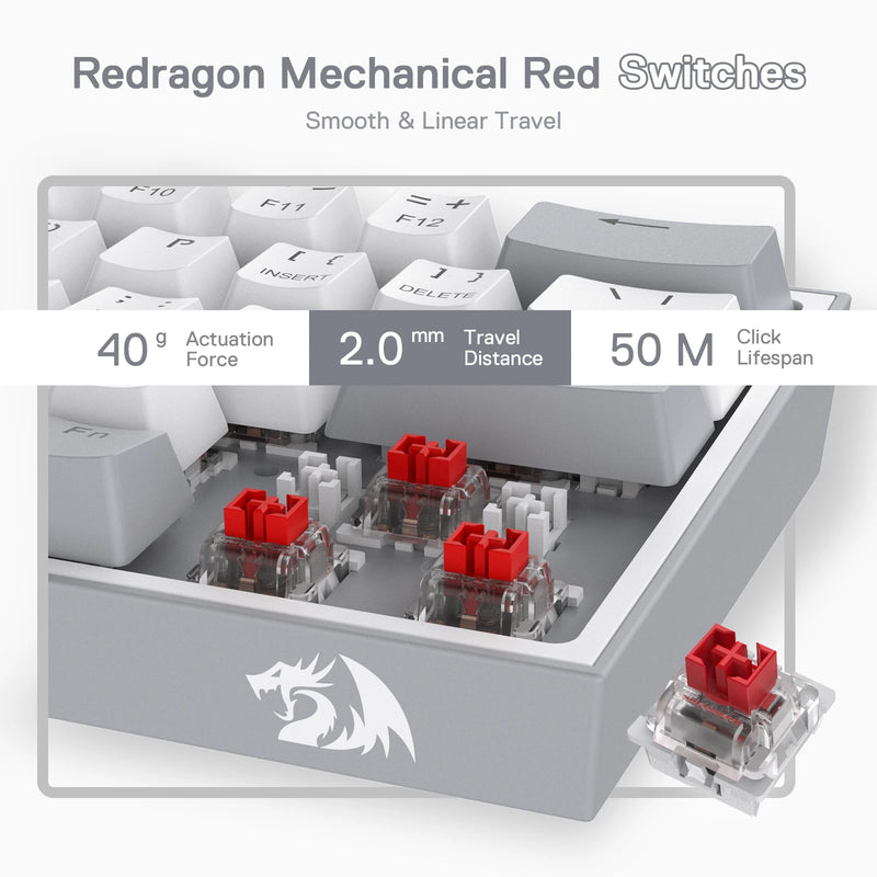 Redragon K617 Fizz 60% Wired RGB Gaming Keyboard, 61 Keys Hot-Swap Compact Mechanical Keyboard Red Switch