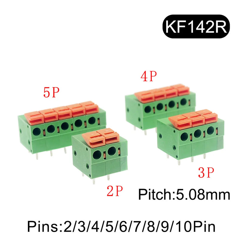 5/10Pcs 5.08mm Pitch KF142V KF142R Push-in Spring Screwless Terminal Block Straight/Bent Foot 2/3/4/5/6/7/8/9/10P PCB Connector