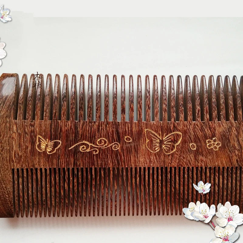 Black Gold Sandalwood Beard Comb Green Sandalwood Comb Grate Double-sided Engraving & Carving Craft Natural Portable Small Comb