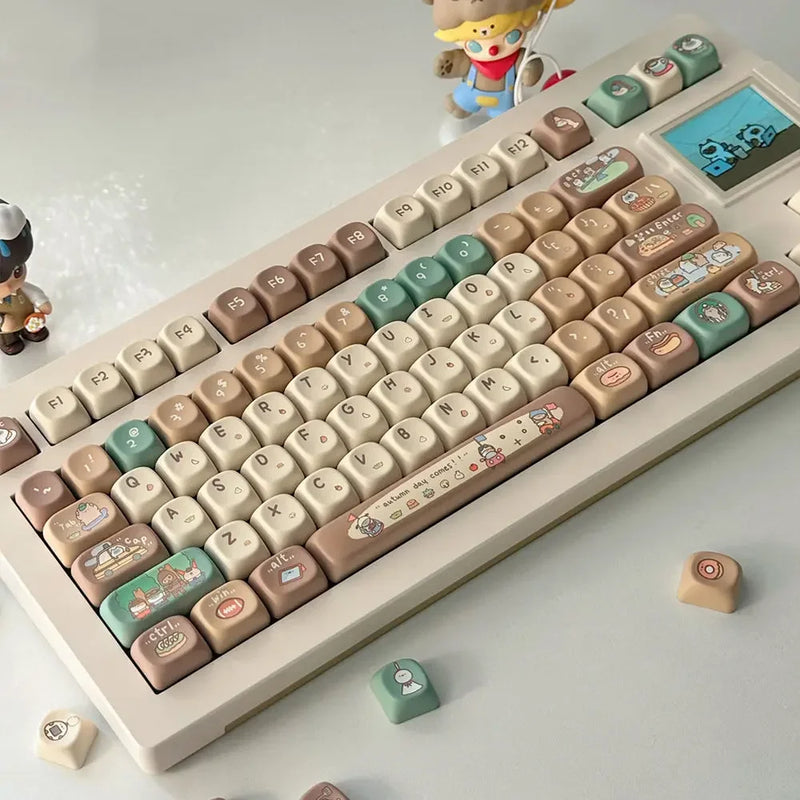 Korean Russian Keycap Khaki Cute Cocoa Bean Milk PBT Five-Sided Sublimation MOA DIY Mechanical Keyboard Cartoon Hangul Keycaps