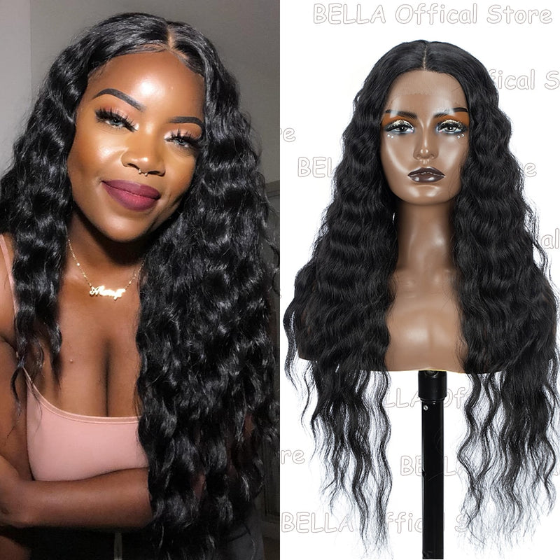 BELLA Lace Wigs Synthetic Deep Wave Curly Synthetic Lace Front Wig Blonde Wig Pink 30 Inch Hair Wigs For Black Women Cosplay