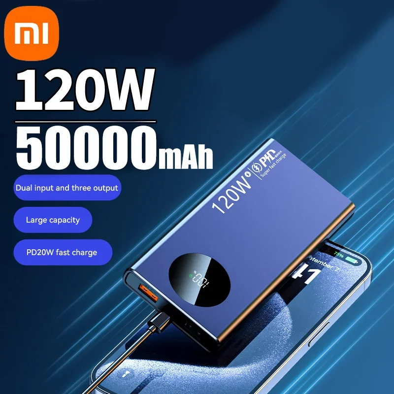 Xiaomi 120W  50000mAh  High Capacity Power Bank Fast Charging Powerbank Portable Battery Charger For iPhone Samsung Huawei NEW