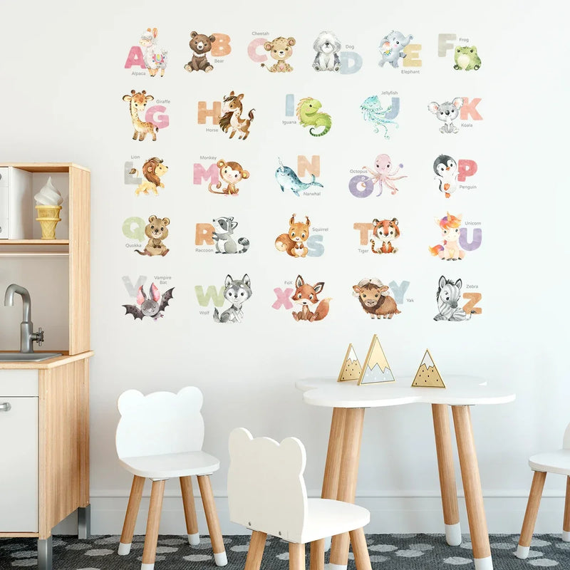 5PCS Cartoon Animal Letter ABC Wall Stickers for Kids Room Kindergarten Home Decoration Wall Decor