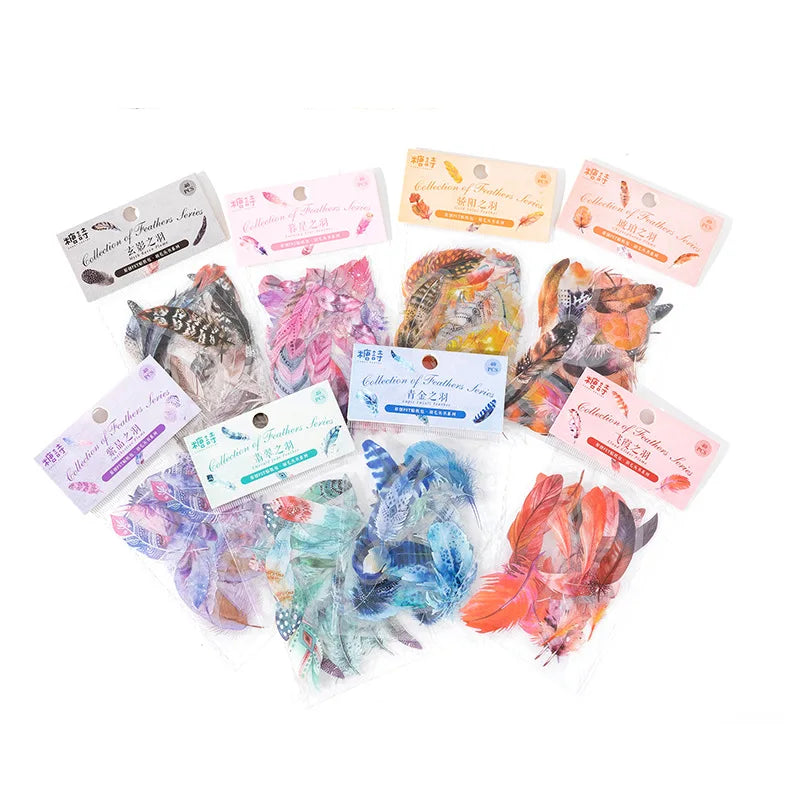 40pcs/pack PET Materials Feathers Series Stickers DIY Scrapbooking Collage Junk Journal Deco Vintage Sticker Stationery