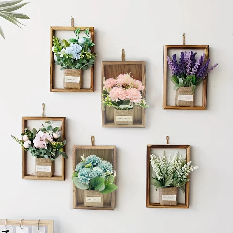 Wood Photo Frame Imitation Flowers Decoration Simulated Flower And Plant Photos Frame 3D Handmade Artificial Flower Wall Hanging