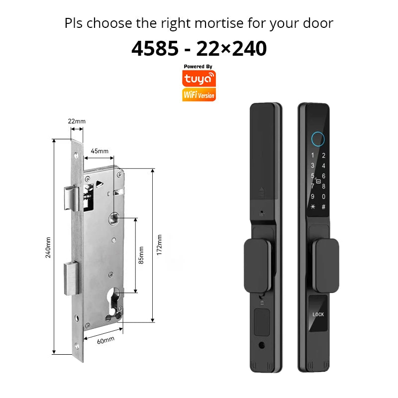 Tuya WiFi Smart Aluminum Door Lock Waterproof Fingerprint APP Password RFID Card Digital Electronic Glass Sliding Door Lock