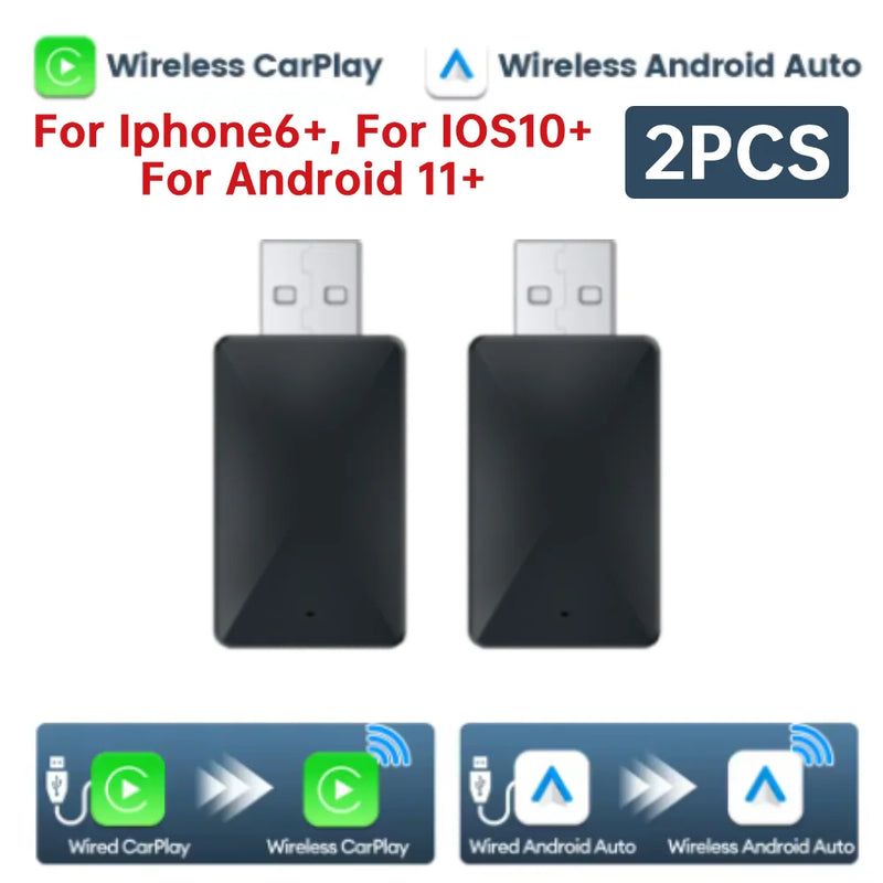 2 in 1 Wireless Carplay Android Auto Adapter Wired To Wireless Mini USB Dongle for Cars with Factory Wired CarPlay Android Auto