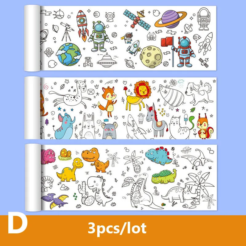 90cm Animal Canvas Children's Drawing Roll DIY Coloring Paper Roll Color Filling Graffiti Paper-cut Painting Educational School