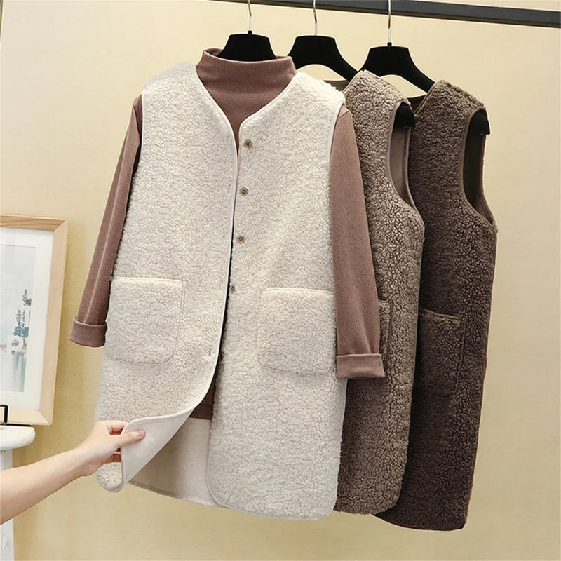 Autumn Winter 2023 New Imitation Lamb Velvet Loose Vest Coat Korean Version Sleeveless Jacket Female Outerwear Women's Waistcoat