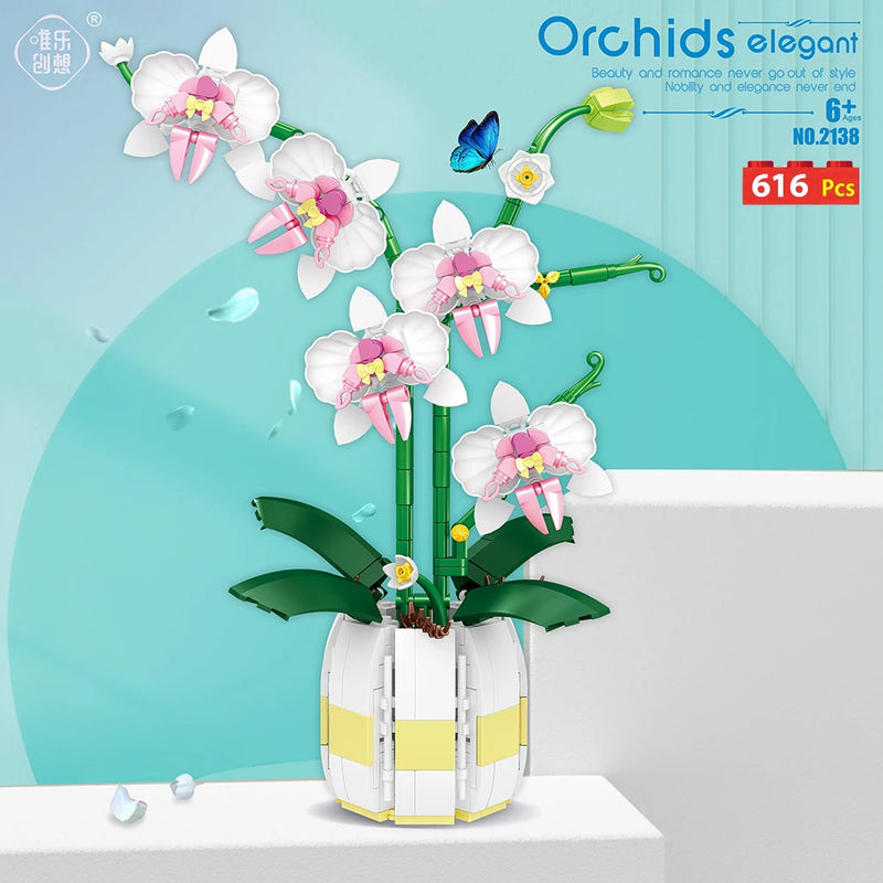 WLtoys 2138 Orchid Building Blocks Flowers Bouquet Flower Blocks Bonsai Plant Model Bricks Romantic Home Decoration Toy For Kids