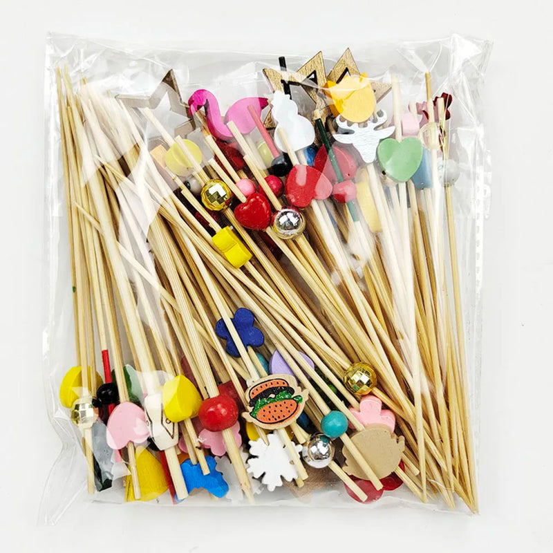 100Pcs 12Cm Disposable Party Tableware Fruit Dessert Sticks Bamboo Skewers Buffet Cupcake Decoration Wedding Supplies