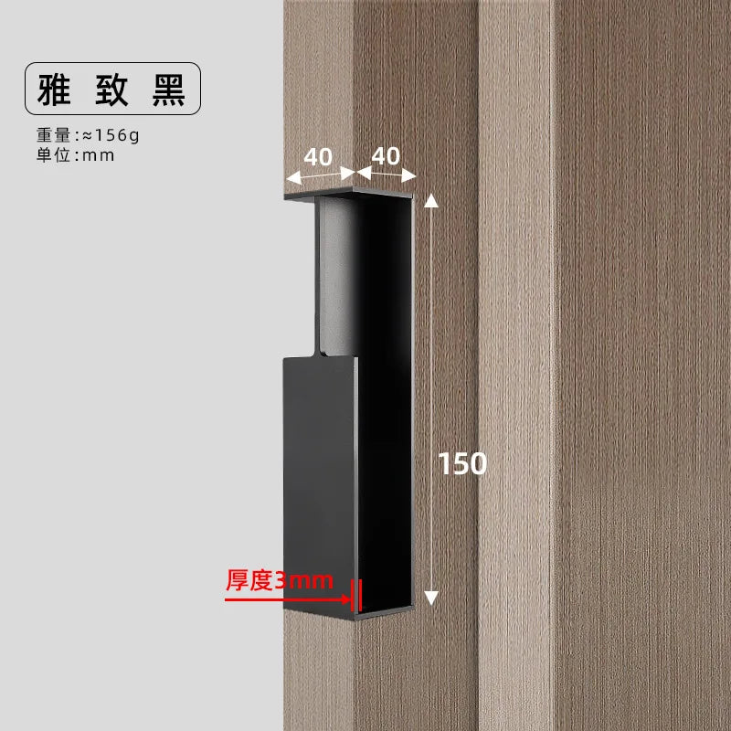 40 / 45MM Pocket Wooden  Sliding Door invisible Embedded Handle Sliding Door Hidden  Black  Aluminum Alloy  Handle