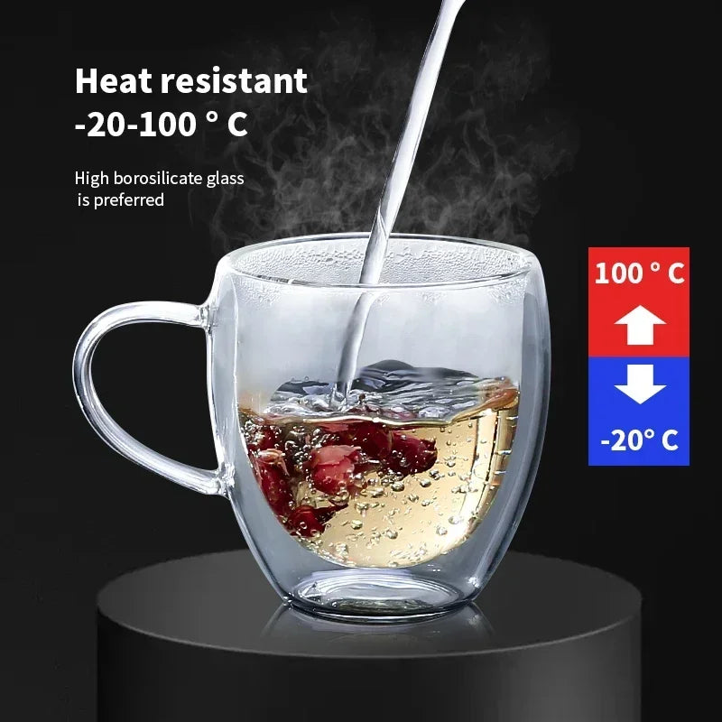 1-6PCS 80-450ML Heat Resistant Double Wall Tea Glass Cup Beer Coffee Handmade Creative Cold Beverage Transparent Drinkware Set