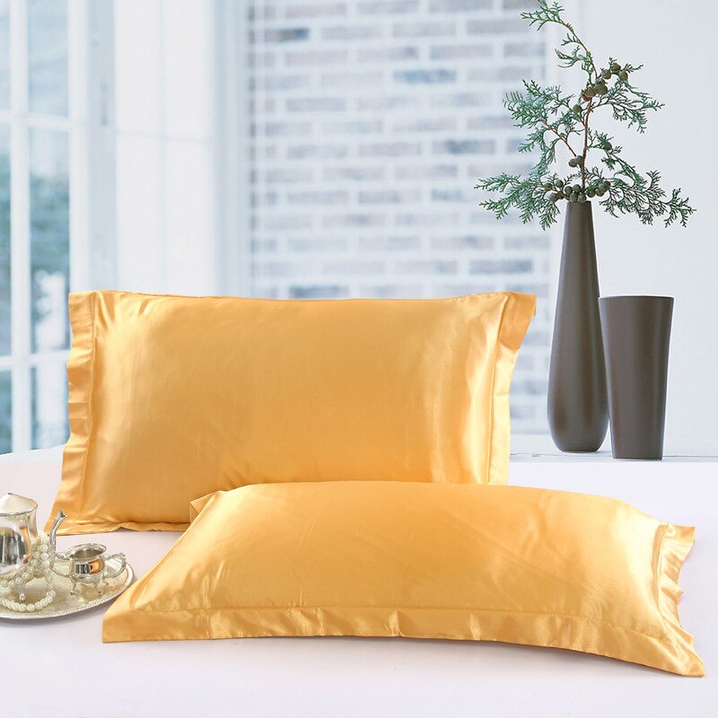 48x74cm Pillowcase Artificial Silk Pillow Cover Solid Color Smooth Satin Pillows Covers for Bedding Sleeping Pillowcases 1/2 pcs