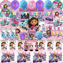 New Gabby Dollhouse Cats Birthday Party Decoration Balloon Pink Cartoon Tableware Backdrop Baby Shower Kids Girls Party Supplies