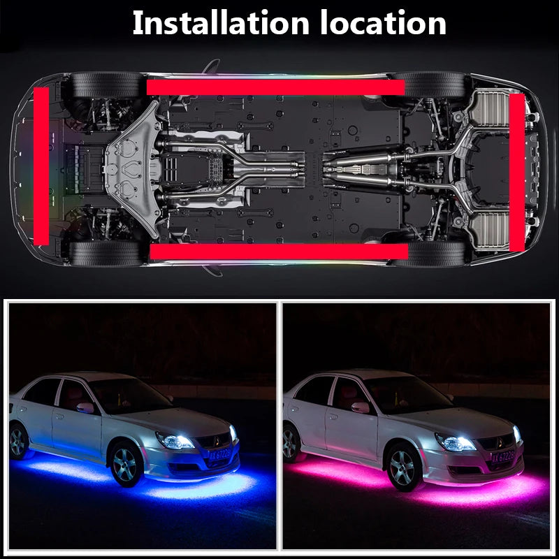 Car Charssis Flexible LED Strip Light LED Underbody Remote /APP Control RGB Neon Lights Ambient Atmosphere Auto Decorative Lamp