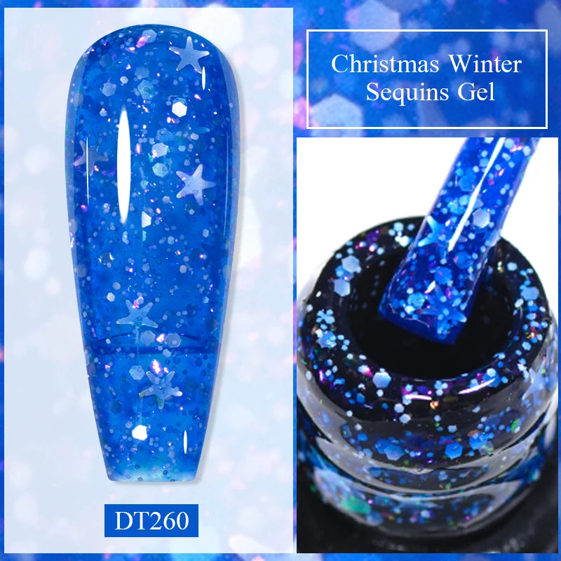 MEET ACROSS 7ml Christmas Seris Gel Nail Polish Winter Green Red Sequins Gel Polish For Manicure Uv Led Gel Varnish Nail Art