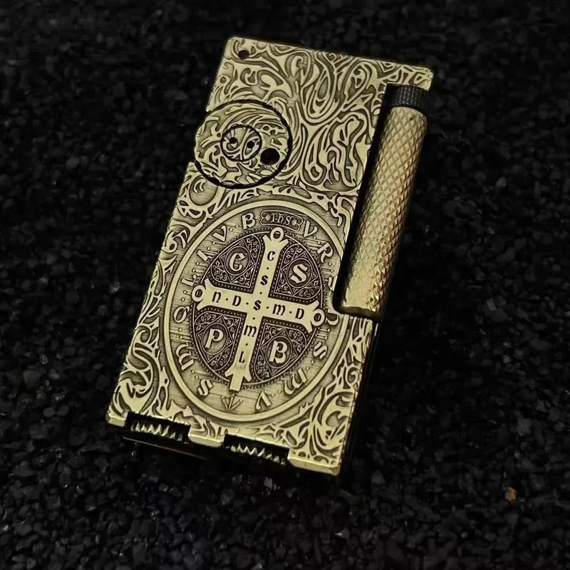 New Double Oil Compartment Lifting Arm Kerosene Lighter Hand Carved Side Pulley Brass Lighter Men's Collection Gift