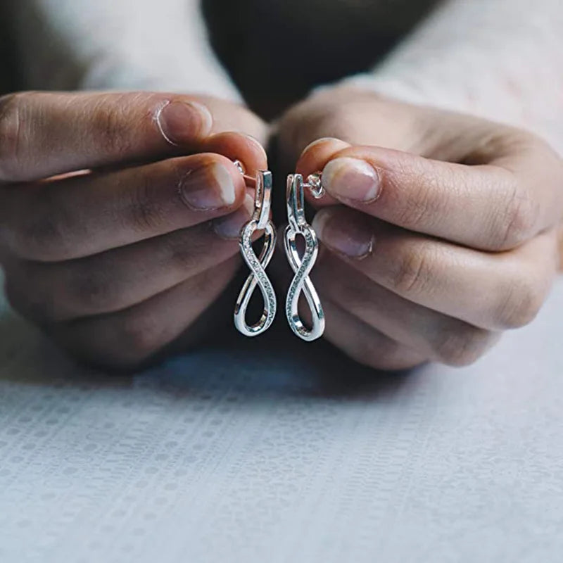 Romantic Female Earrings 925 Sterling Silver Love Eternal Infinity Earrings for Women Symbol 8 Shaped Twisted Long Ear Jewelry