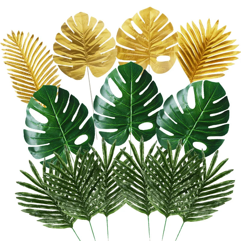 Artificial Tropical Palm Leaves Monstera Leaves Summer Tropical Party Turtle Leaves Hawaiian Wedding Home Luau Beach Fake Plants