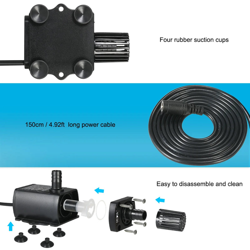 Ultra-quiet Mini DC12V 6W Brushless Water Pump with 5.5*2.1mm Female Waterproof Submersible Fountain Aquarium Circulating