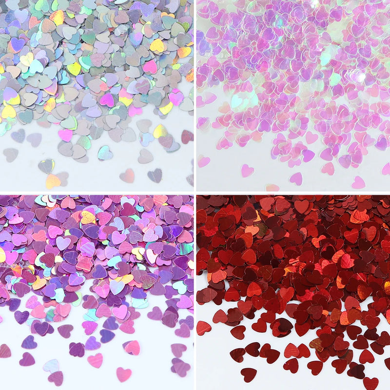 Holographic Love Heart Nail Art Glitter Sequins Valentines Day Nail Art Charms 3mm Heart Shape Paillette DIY Manicure Decoration